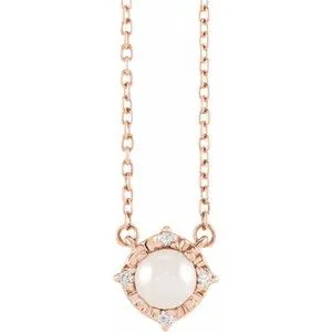 14K Rose Cultured White Freshwater Pearl & .04 CTW Natural Diamond Halo-Style 18" Necklace