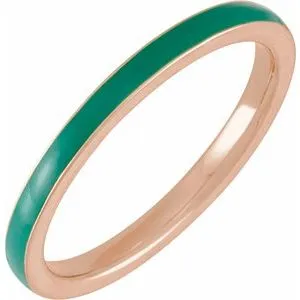14K Rose Green Enamel Stackable Ring