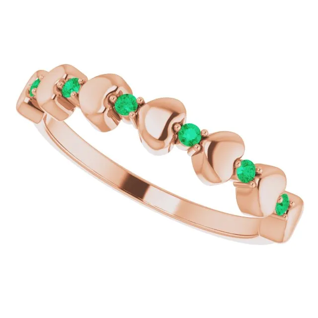 14K Rose Natural Emerald Heart Stackable Ring