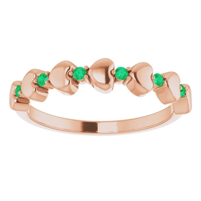14K Rose Natural Emerald Heart Stackable Ring