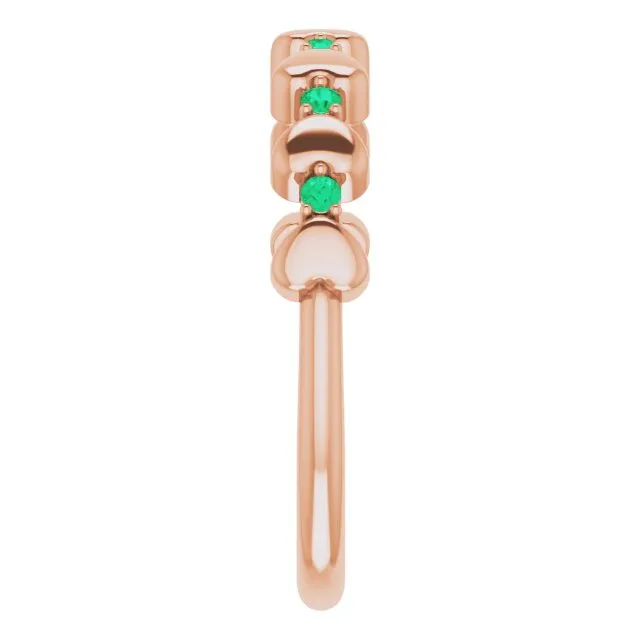 14K Rose Natural Emerald Heart Stackable Ring