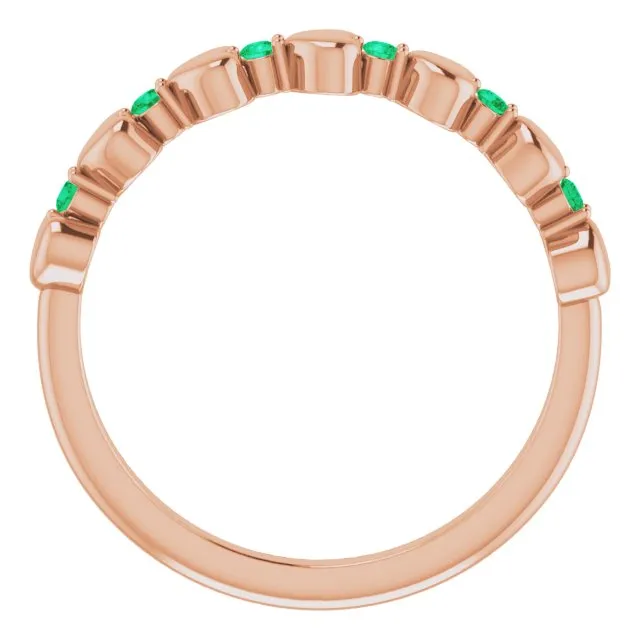 14K Rose Natural Emerald Heart Stackable Ring