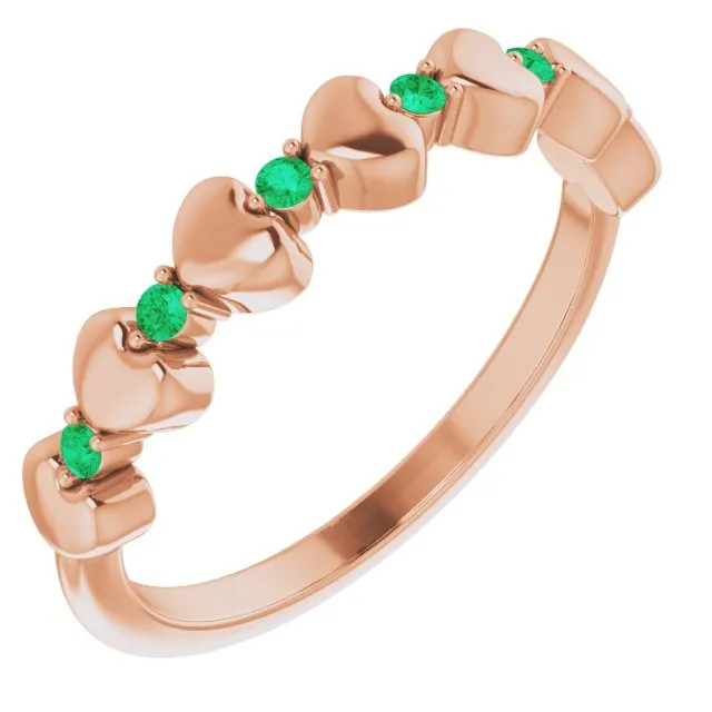 14K Rose Natural Emerald Heart Stackable Ring