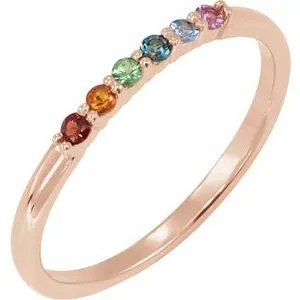 14K Rose Natural Multi-Gemstone Rainbow Stackable Ring