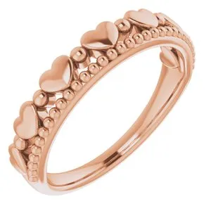 14K Rose Stackable Beaded Heart Ring