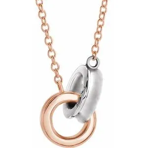 14K Rose/White Interlocking Circle 18" Necklace