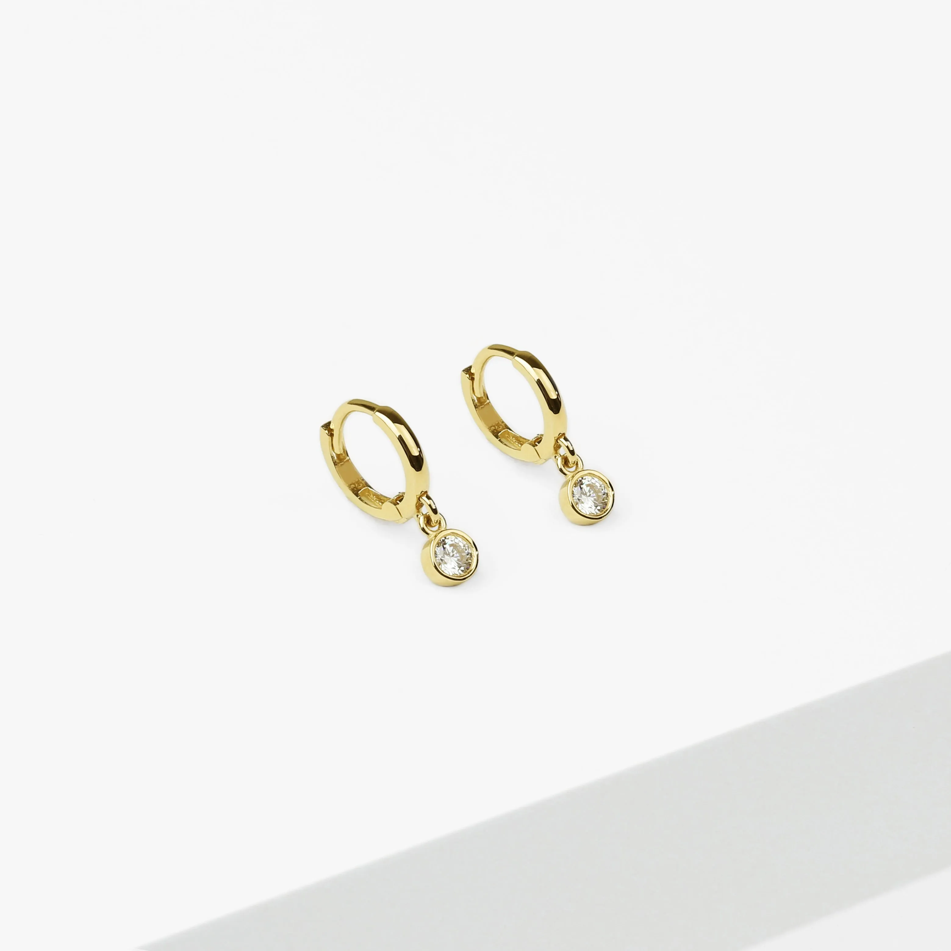 14k Solid Gold CZ Drop Huggie Hoop Earring