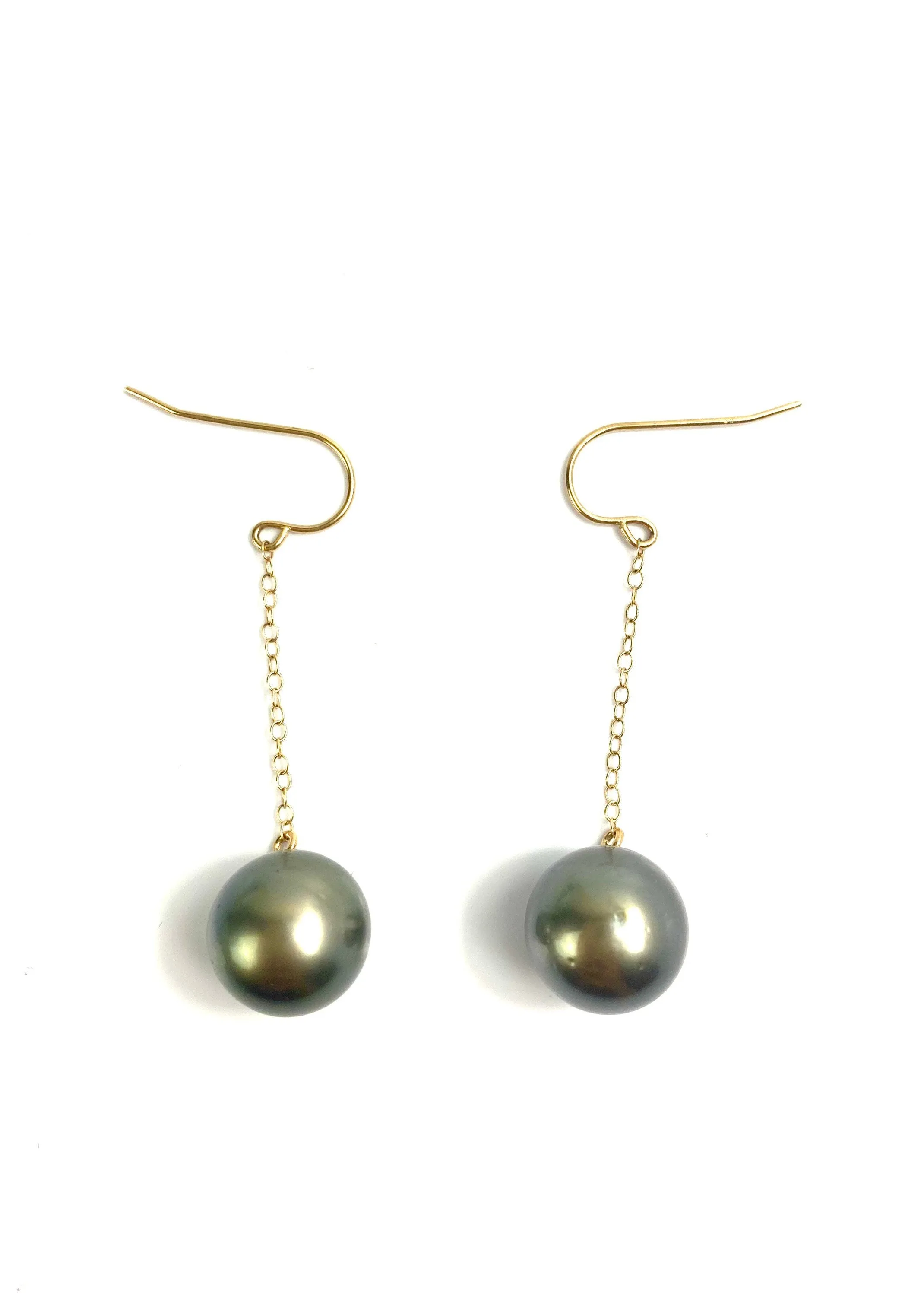14K Solid Gold Dangle Tahitian Pearl Earrings