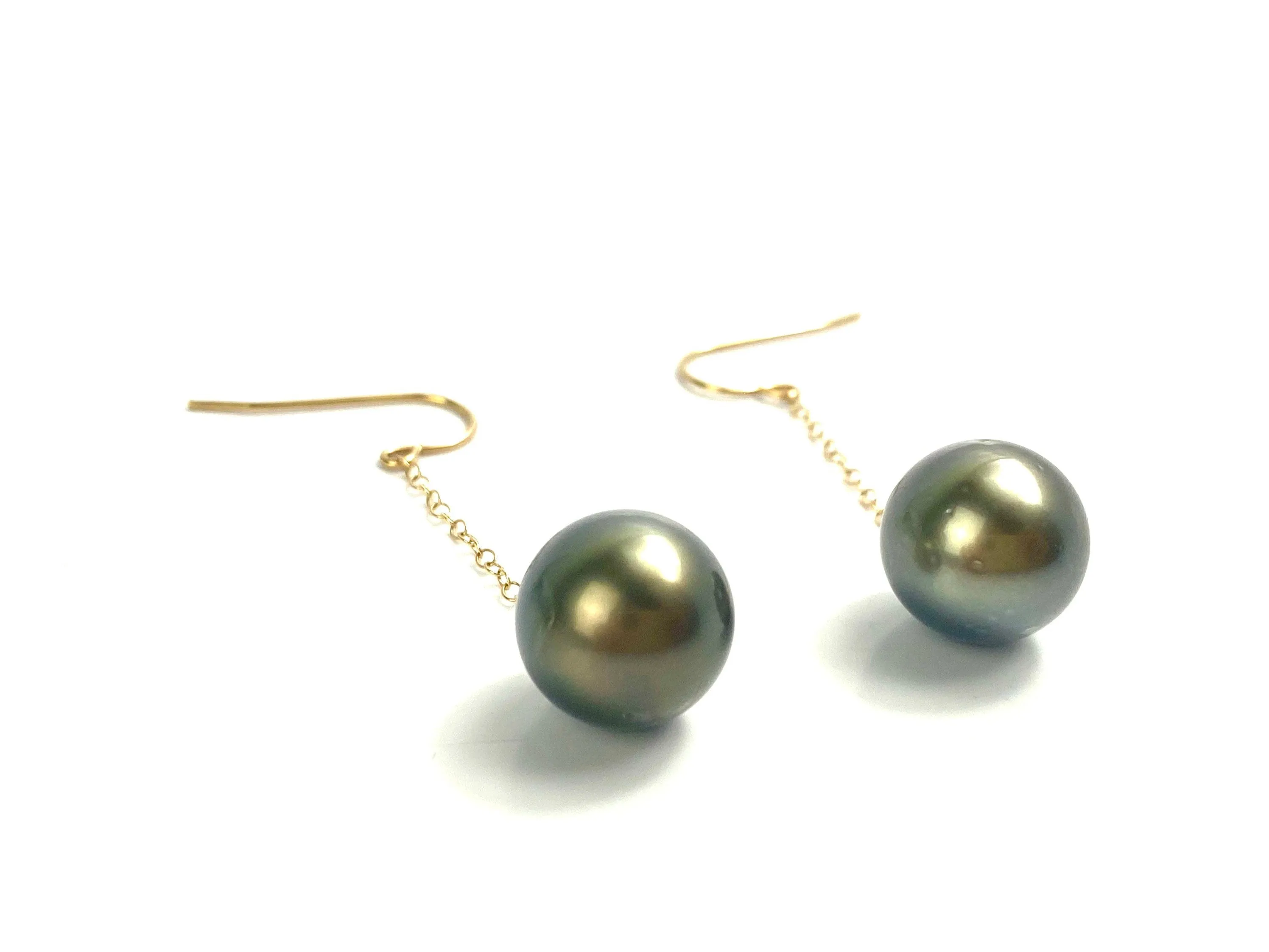 14K Solid Gold Dangle Tahitian Pearl Earrings