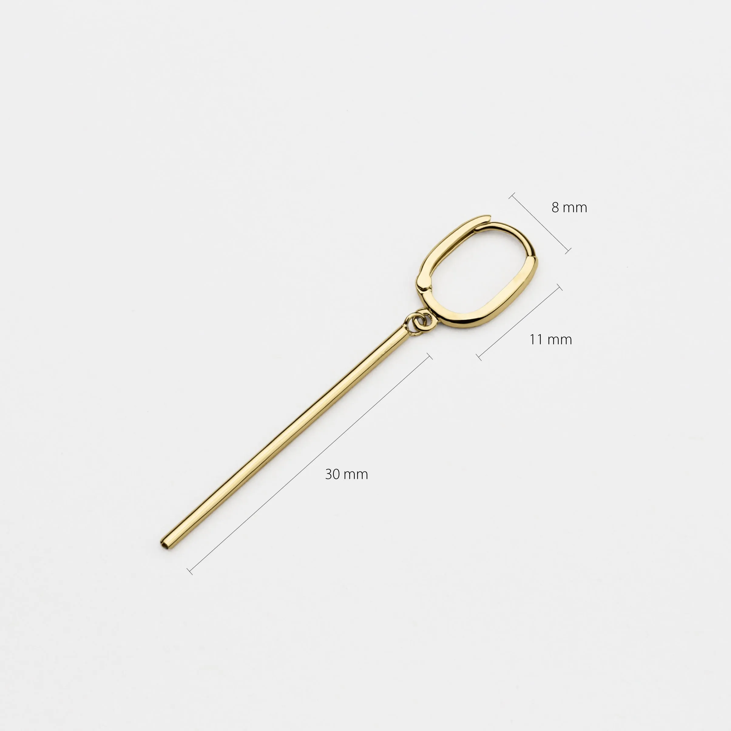 14k Solid Gold Long Bar Hoop Earring