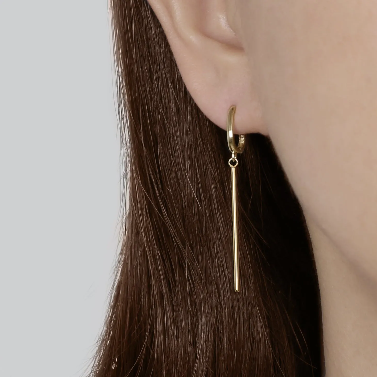 14k Solid Gold Long Bar Hoop Earring