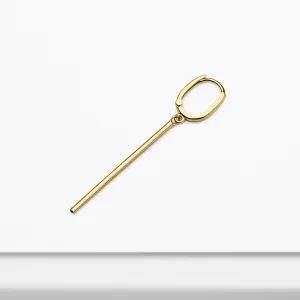 14k Solid Gold Long Bar Hoop Earring