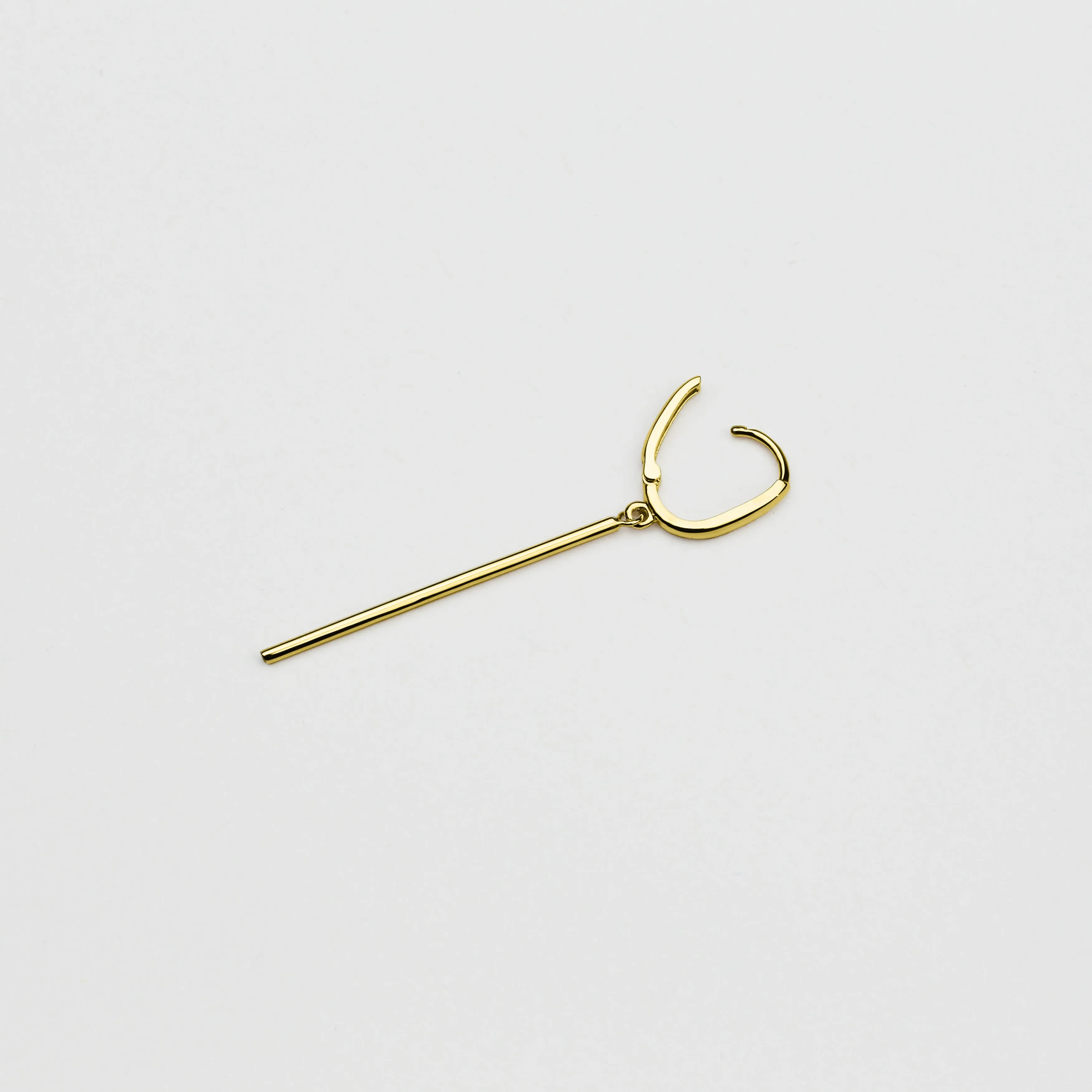14k Solid Gold Long Bar Hoop Earring