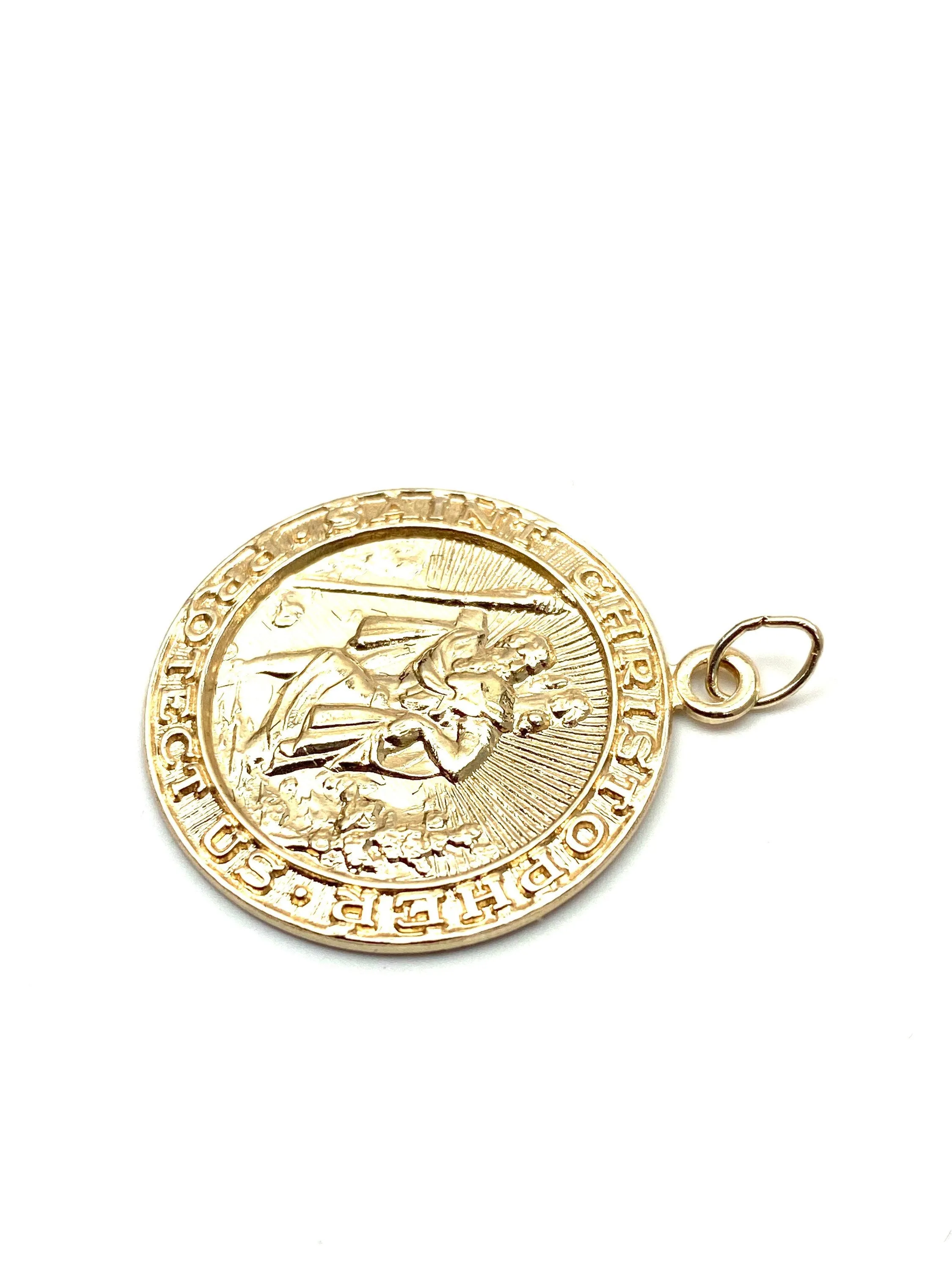 14K solid gold Saint Christopher charm, SKU#1734C