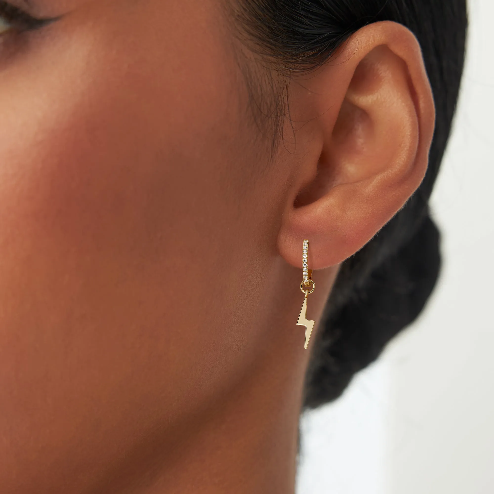 14k Solid Lightning Hoop Charm