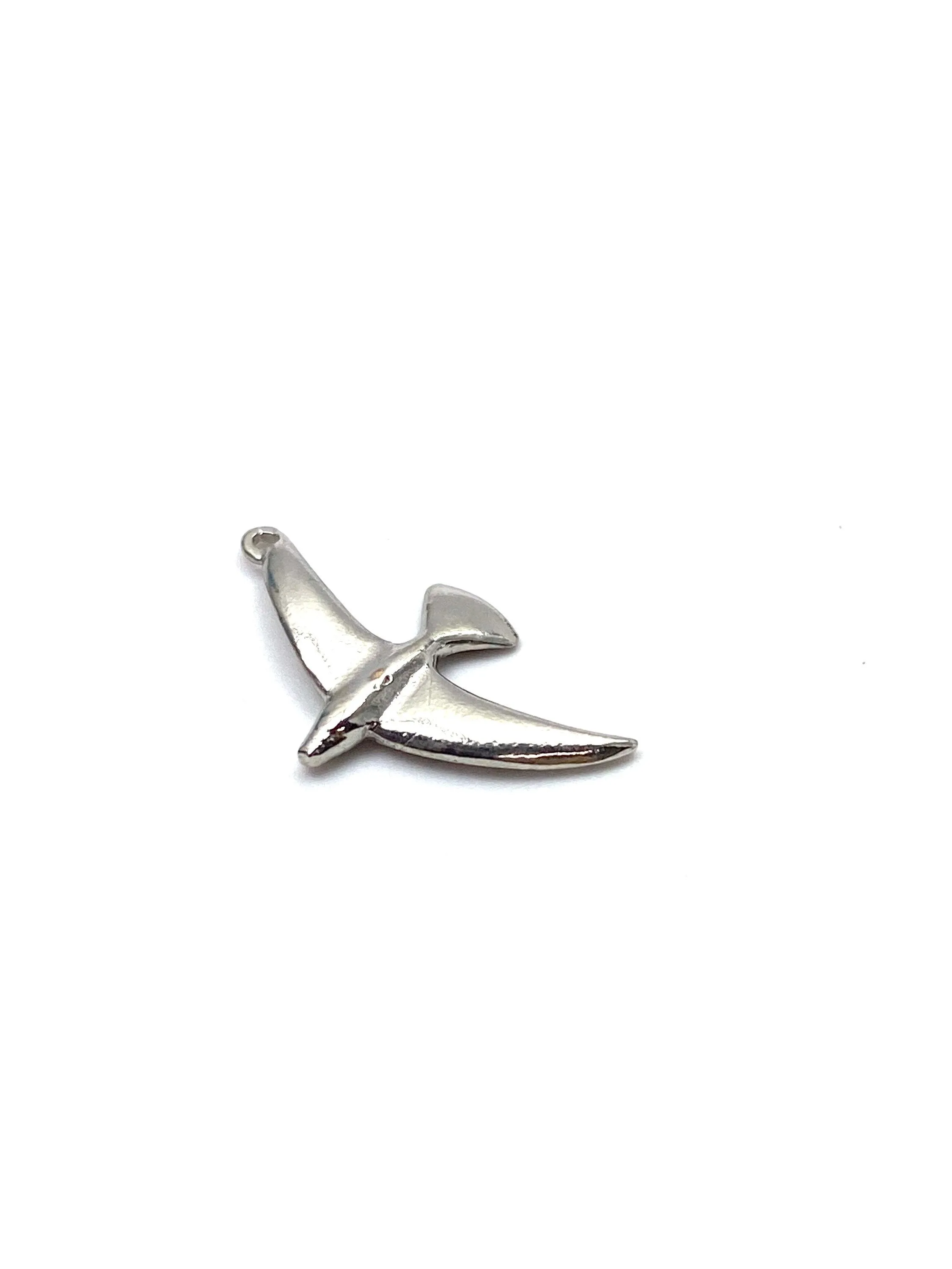14K solid white gold, yellow gold and rose gold bird charm, SKU# L-10