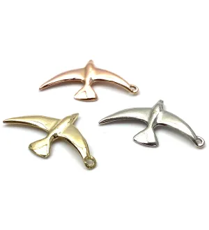 14K solid white gold, yellow gold and rose gold bird charm, SKU# L-10