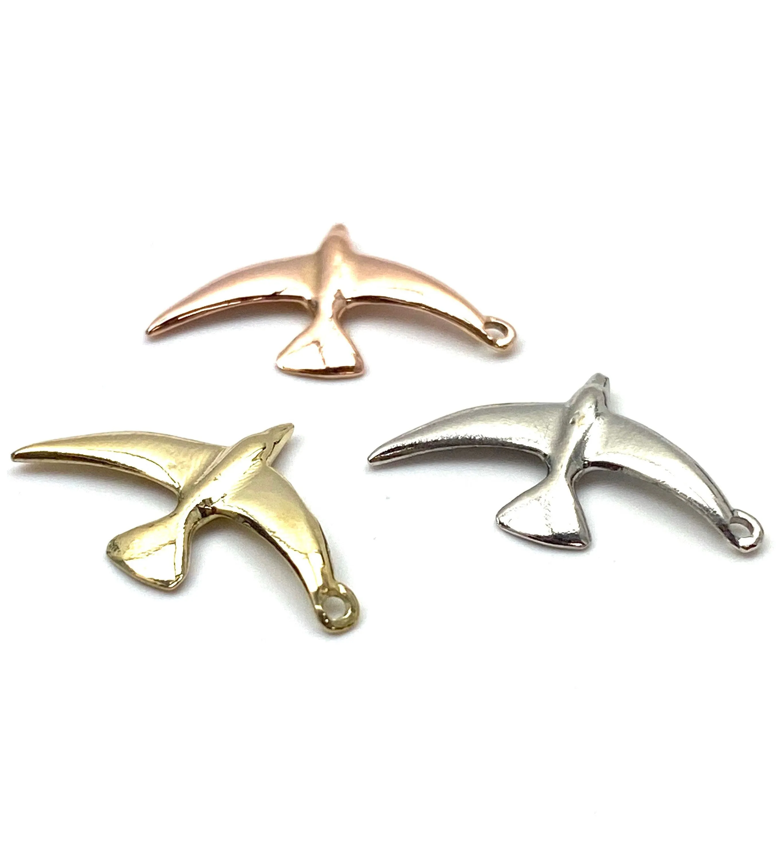 14K solid white gold, yellow gold and rose gold bird charm, SKU# L-10