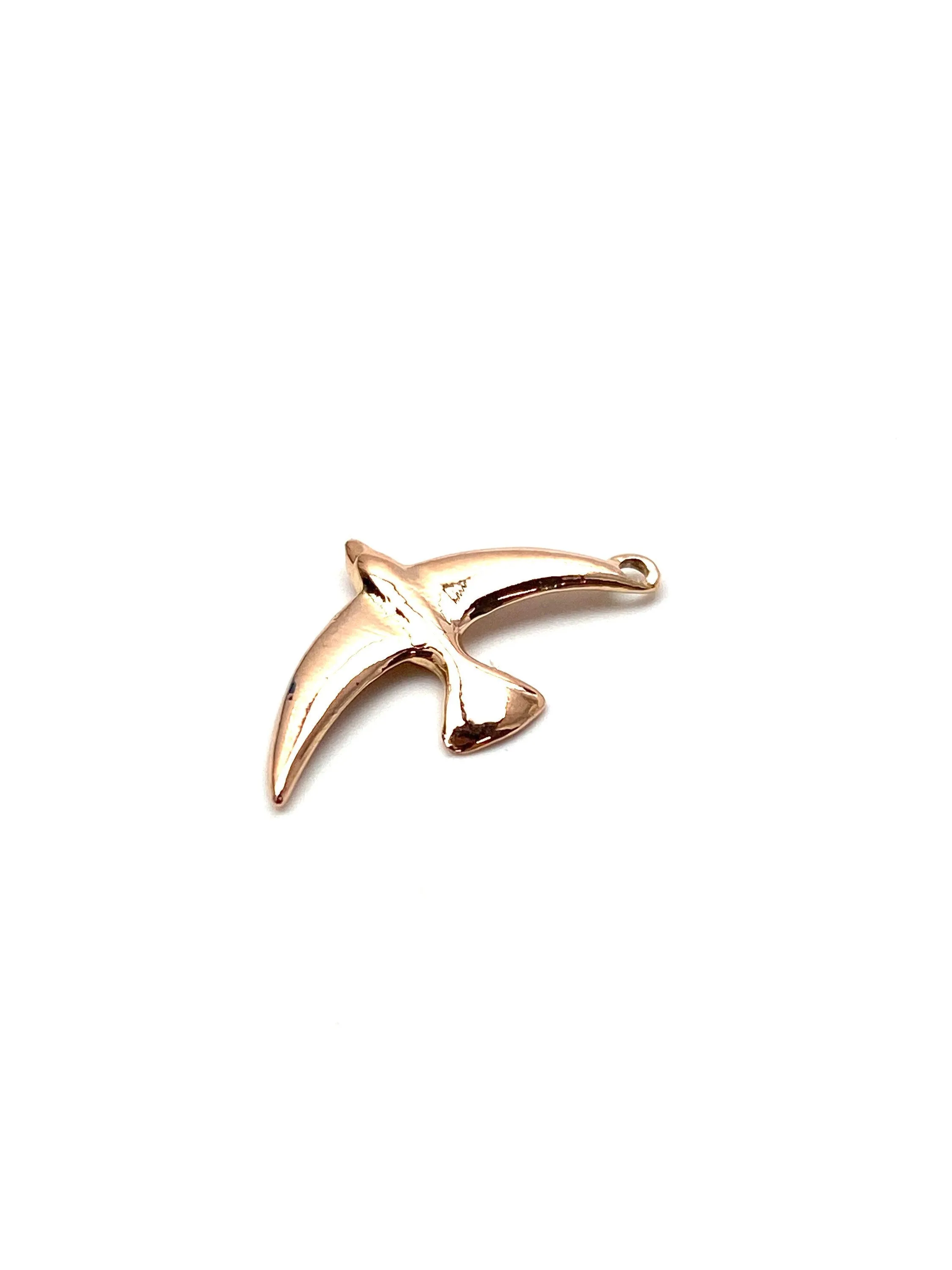 14K solid white gold, yellow gold and rose gold bird charm, SKU# L-10