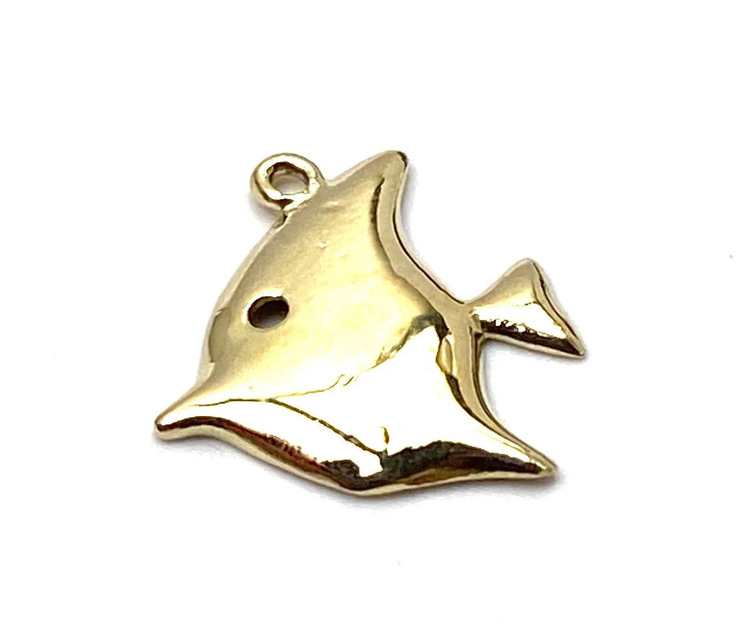 14K solid white gold, yellow gold and rose gold fish charm, SKU# L-11