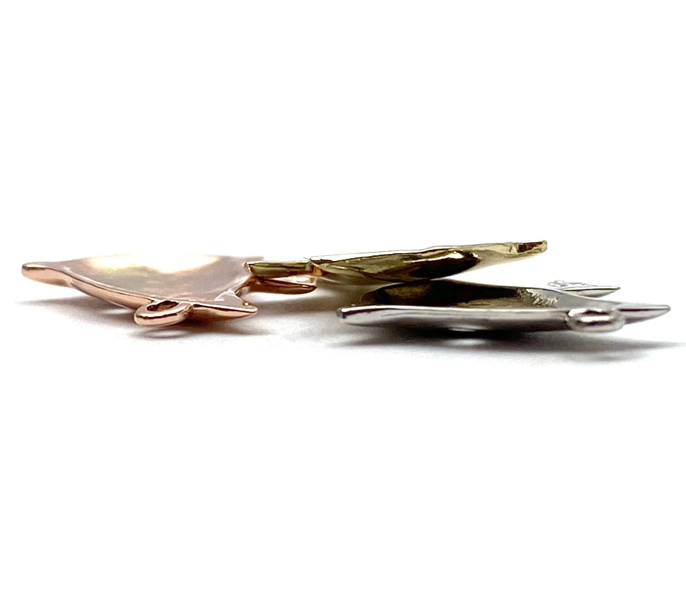 14K solid white gold, yellow gold and rose gold fish charm, SKU# L-11