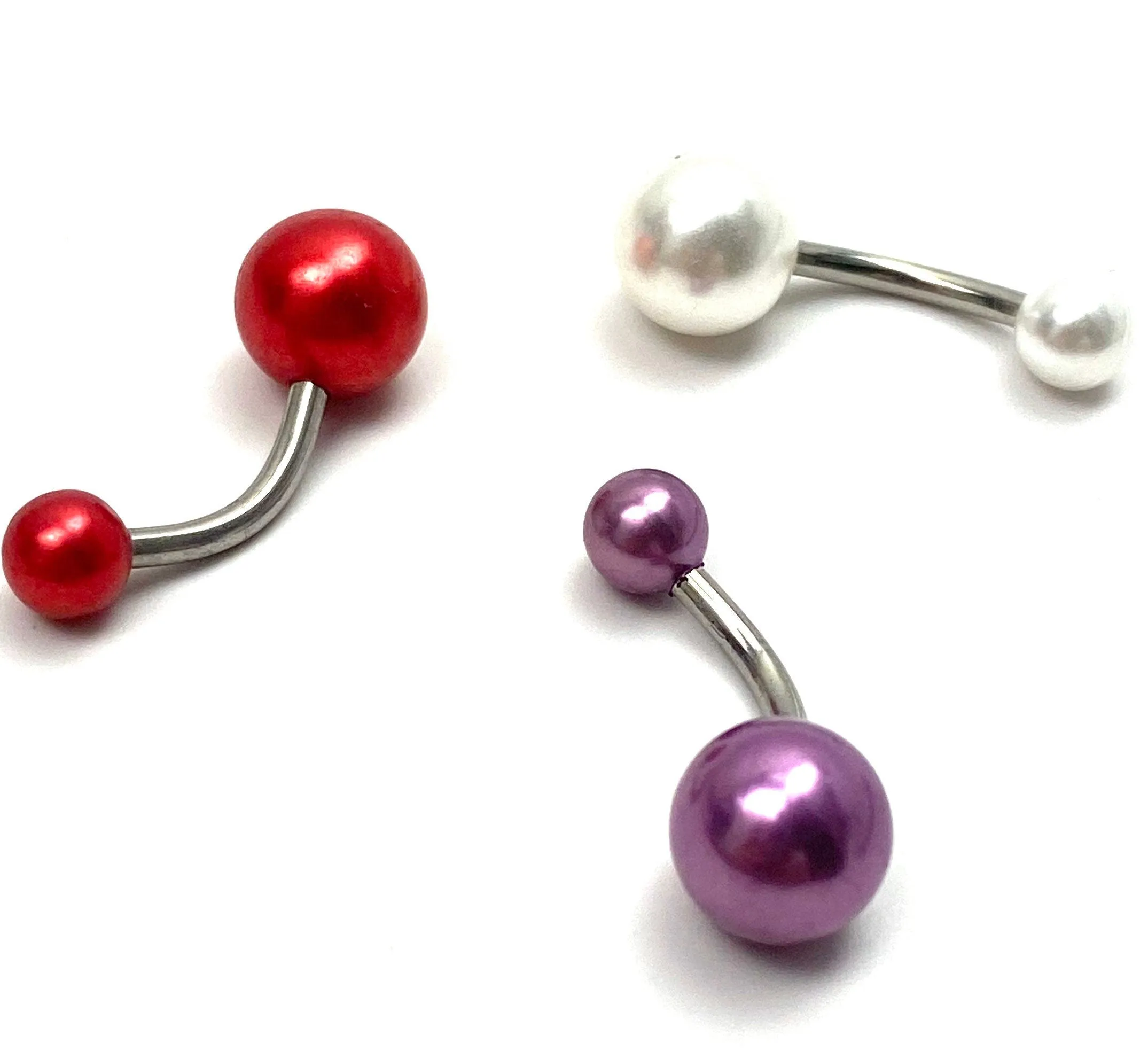 14K stainless steel curve bar, Matt finish acrylic ball belly ring, SKU# NBR073
