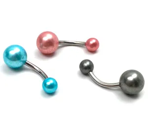 14K stainless steel curve bar, Matt finish acrylic ball belly ring, SKU# NBR073