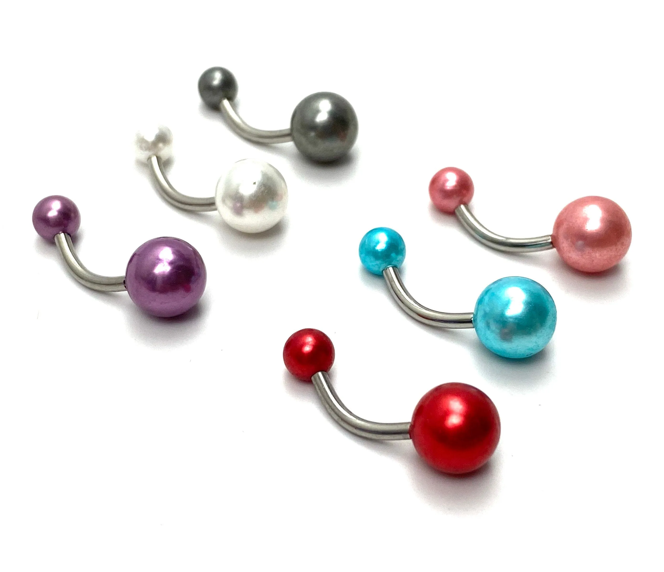 14K stainless steel curve bar, Matt finish acrylic ball belly ring, SKU# NBR073