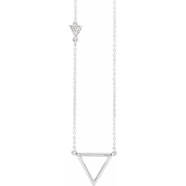 14K White .05 CTW Diamond Triangle 16-18" Necklace
