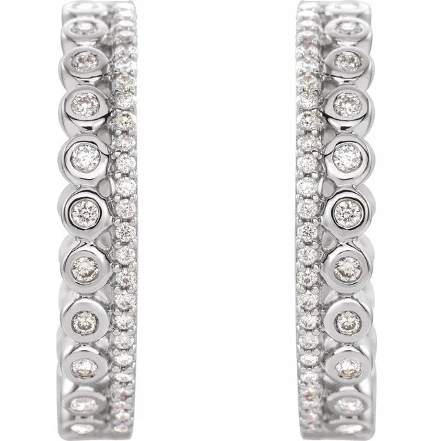 14K White 1/3 CTW Diamond Geometric Hoop Earrings