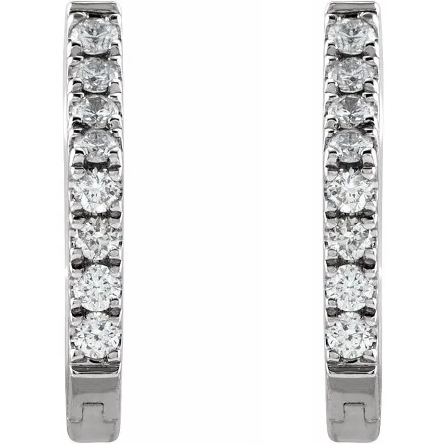 14K White 1/8 CTW Diamond Geometric Hinged Hoop Earrings