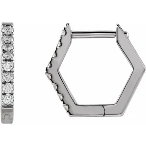 14K White 1/8 CTW Diamond Geometric Hinged Hoop Earrings