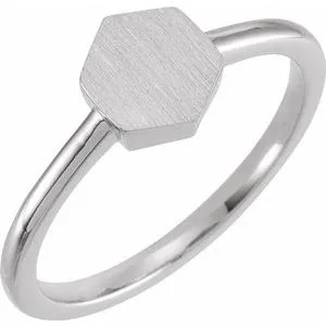 14K White  9.5x8 mm Geometric Signet Ring