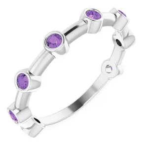 14K White Amethyst Bezel-Set Bar Ring