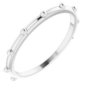 14K White Beaded Station Ring
