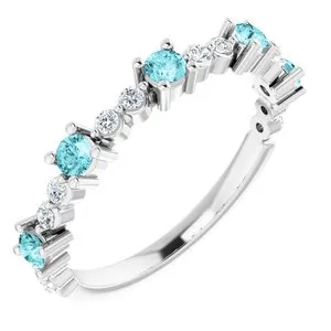 14K White Blue Zircon & 1/5 CTW Diamond Ring