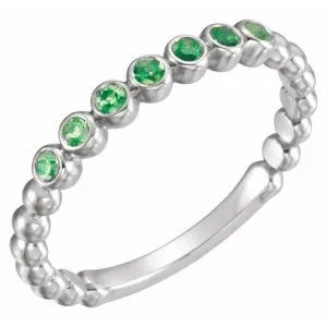 14K White Chatham® Created Emerald Stackable Ring