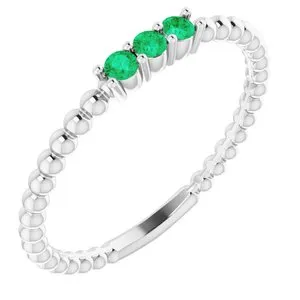 14K White Emerald Beaded Ring