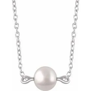 14K White Freshwater Cultured Pearl 16-18" Necklace