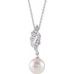 14K White Freshwater Cultured Pearl & .08 CTW Diamond 18" Necklace