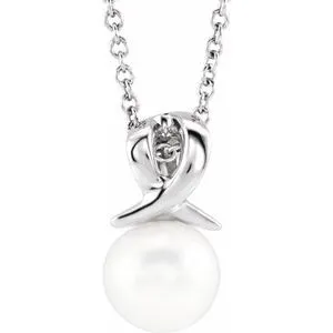 14K White Freshwater Cultured Pearl Bypass 16-18" Necklace