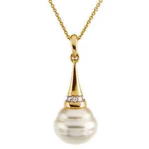 14k White Gold .04 CTW Diamond & 10mm South Sea Cultured Pearl Necklace