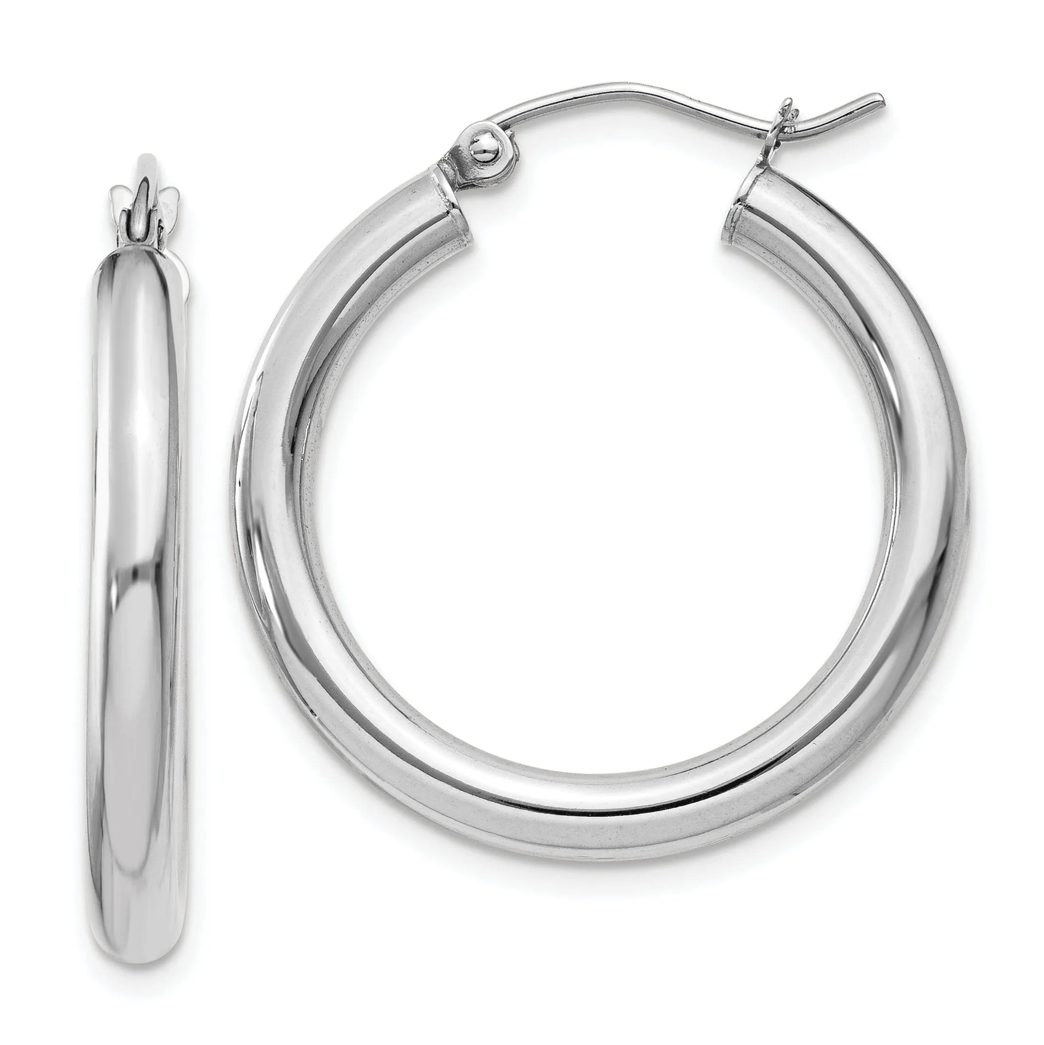 14k White Gold 3MM Round Hoop Earrings