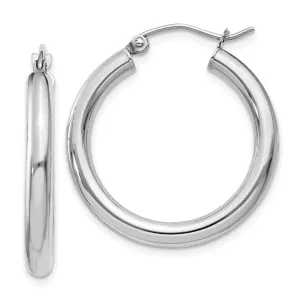 14k White Gold 3MM Round Hoop Earrings
