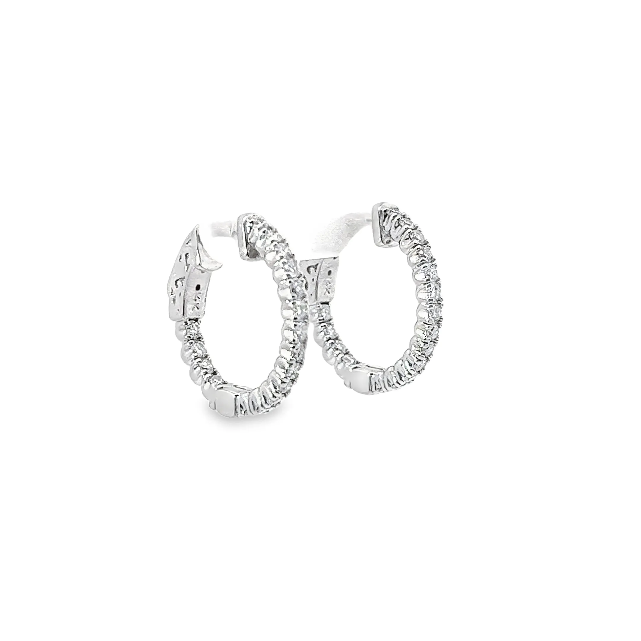 14k White Gold .50ct G SI1 Round Diamond Inside-Outside Hoop earrings
