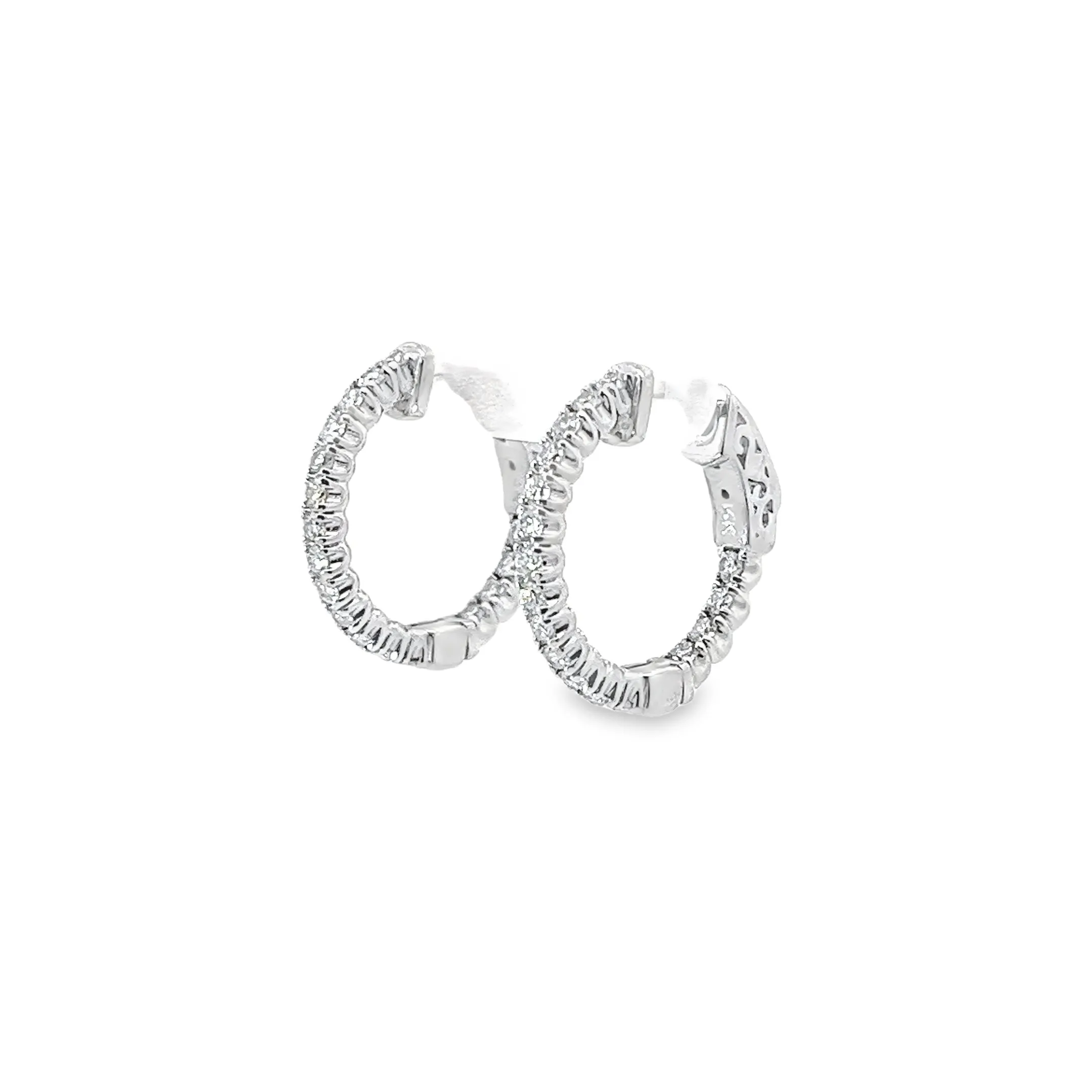 14k White Gold .50ct G SI1 Round Diamond Inside-Outside Hoop earrings