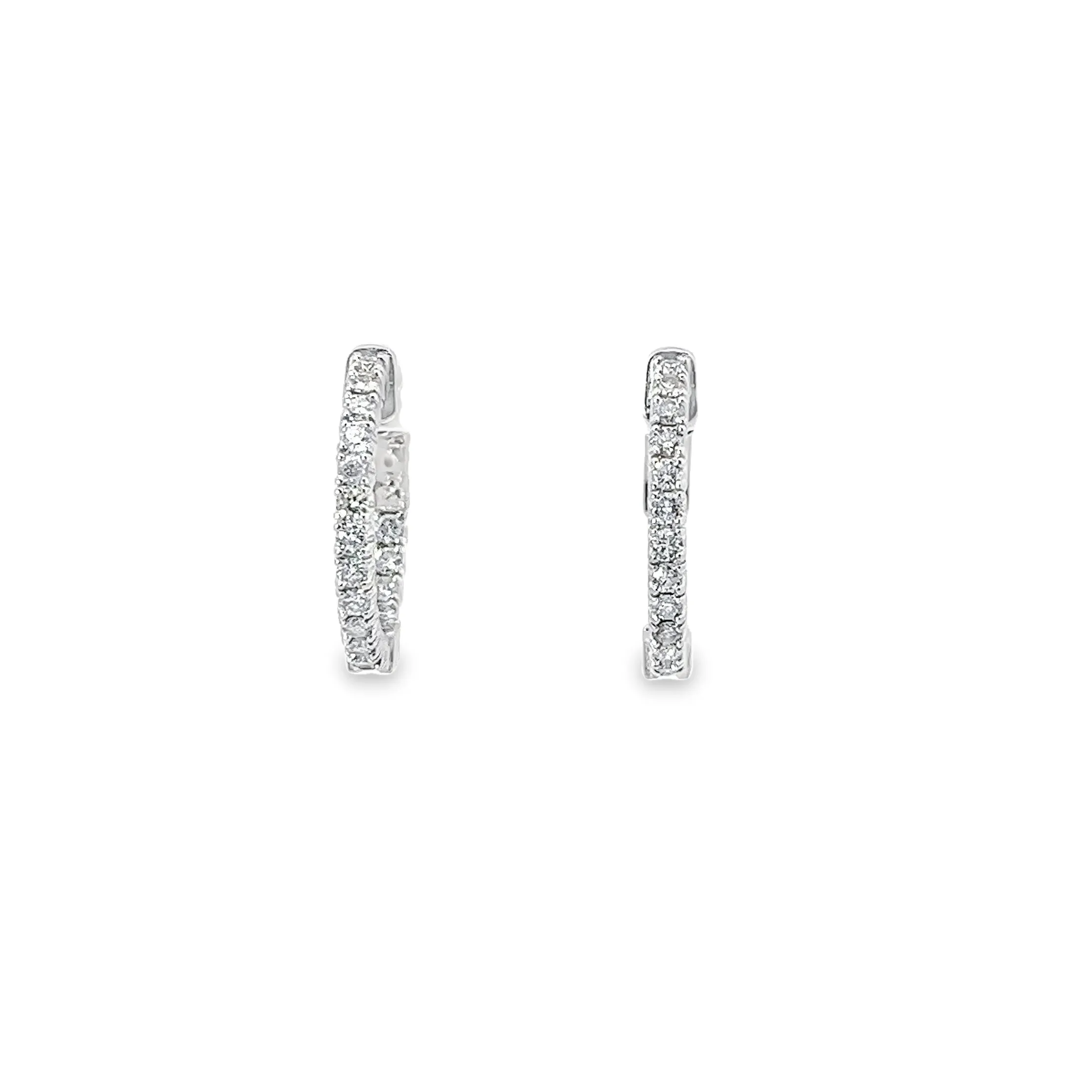 14k White Gold .50ct G SI1 Round Diamond Inside-Outside Hoop earrings