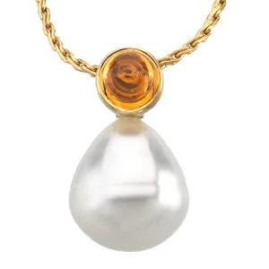 14k White Gold 6mm Citrine & 11mm South Sea Cultured Circle Pearl Pendant