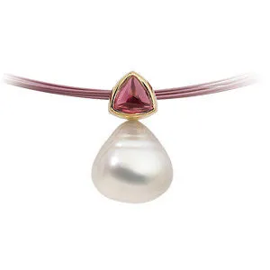 14k White Gold 6mm Rhodolite Garnet & 11mm South Sea Cultured Pearl Pendant