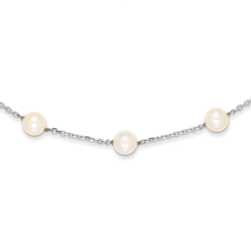 14K White Gold 8-9mm White Freshwater Cultured Pearl 14-station Necklace